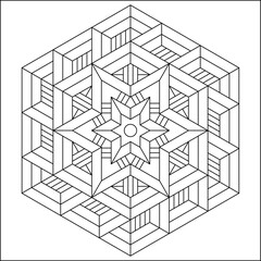Easy Coloring Pages for Adults.Coloring Page of geometric abstract mandala. Simple mandala in a hexagon shape.EPS 8. #731