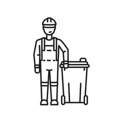 Garbage man and trash bin vector line icon for Global Garbage Man Day on June 17