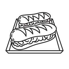 Delicious pastry on plate vector line icon for Chocolate Eclair Day on June 22