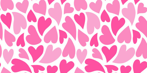 Seamless pattern with different liquid pink hearts in flat vector style. Valentines day.