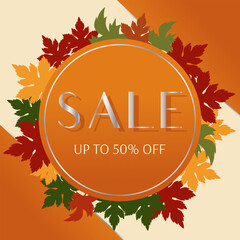 Vector template of modern stylish banner autumn sale with yellow fallen leaves. All elements are isolated from each other.
