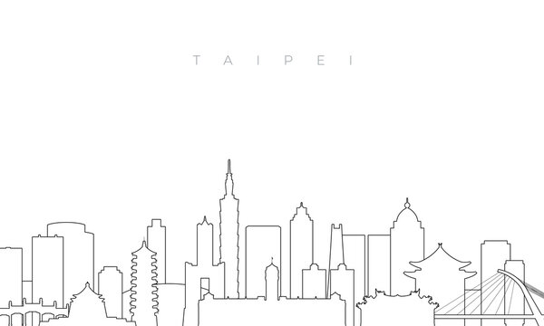 Outline Taipei skyline. Trendy template with Taipei buildings and landmarks in line style. Stock vector design.