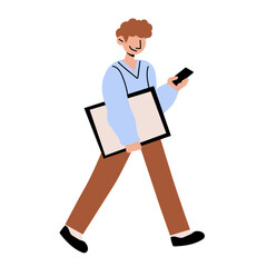 Man holding canvas board flat illustration