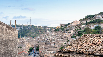 panoramic view of Modica downtown, Sicily, Italy