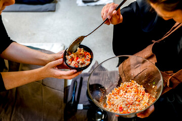 Zen sesshin (retreat) in Paris, France. Meal service.