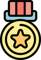 Win medal icon outline vector. Trophy cup. Award winner color flat
