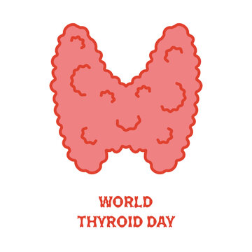 World thyroid day awareness day. Smiling thyroid gland lobe icon. Hormones function and metabolism. Endocrine system. Hyperthyroidism and hypothyroidism diseases. Anatomy diagram. Vector illustration.