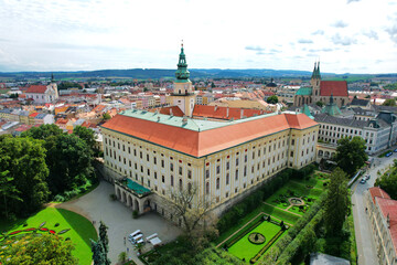 Kromeriz city castle and gardens panorama aerial view in Czech Republic Europe