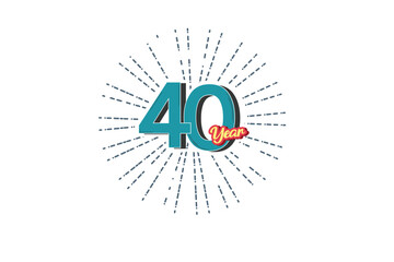 40th, 40 years, 40 year anniversary blue color number with line behind on white background for card, wallpaper, greeting card, poster-vector