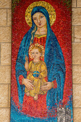 Italian mosaic in the Annunciation Roman catholic basilica, Nazareth, Galilee, Israel. Detail....
