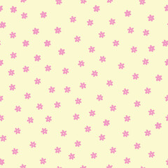 small pastel pink flowers with pastel yellow background seamless repeat pattern