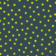small yellow flowers with blue background seamless repeat pattern