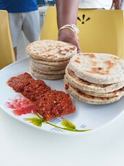 Coconut Roti with Chile Sambal. Sri Lankan is a very famous breakfast.