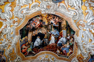 San Benedetto (St Benedict) church, Catania, Sicily (Italy). St Benedict fresco detail (18th...