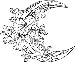 Crescent with contour mushrooms