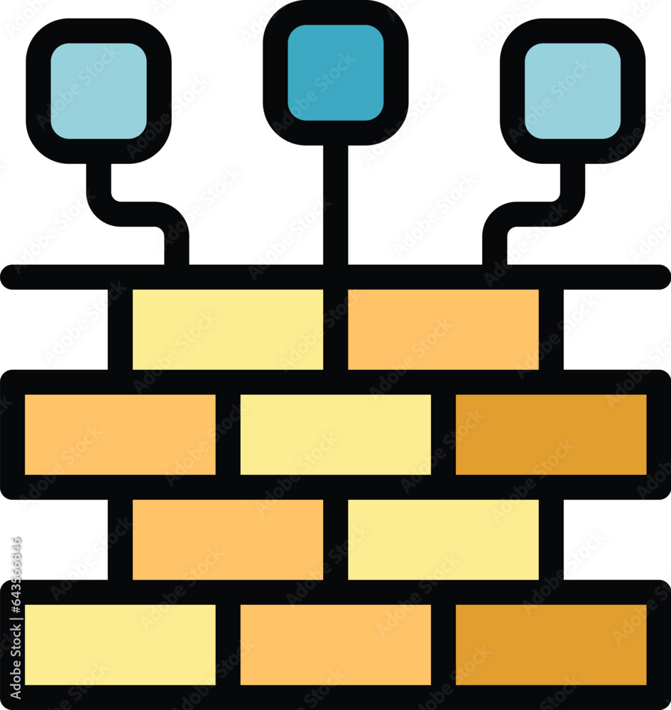 Poster brain computer icon outline vector. factory engineer. process worker color flat