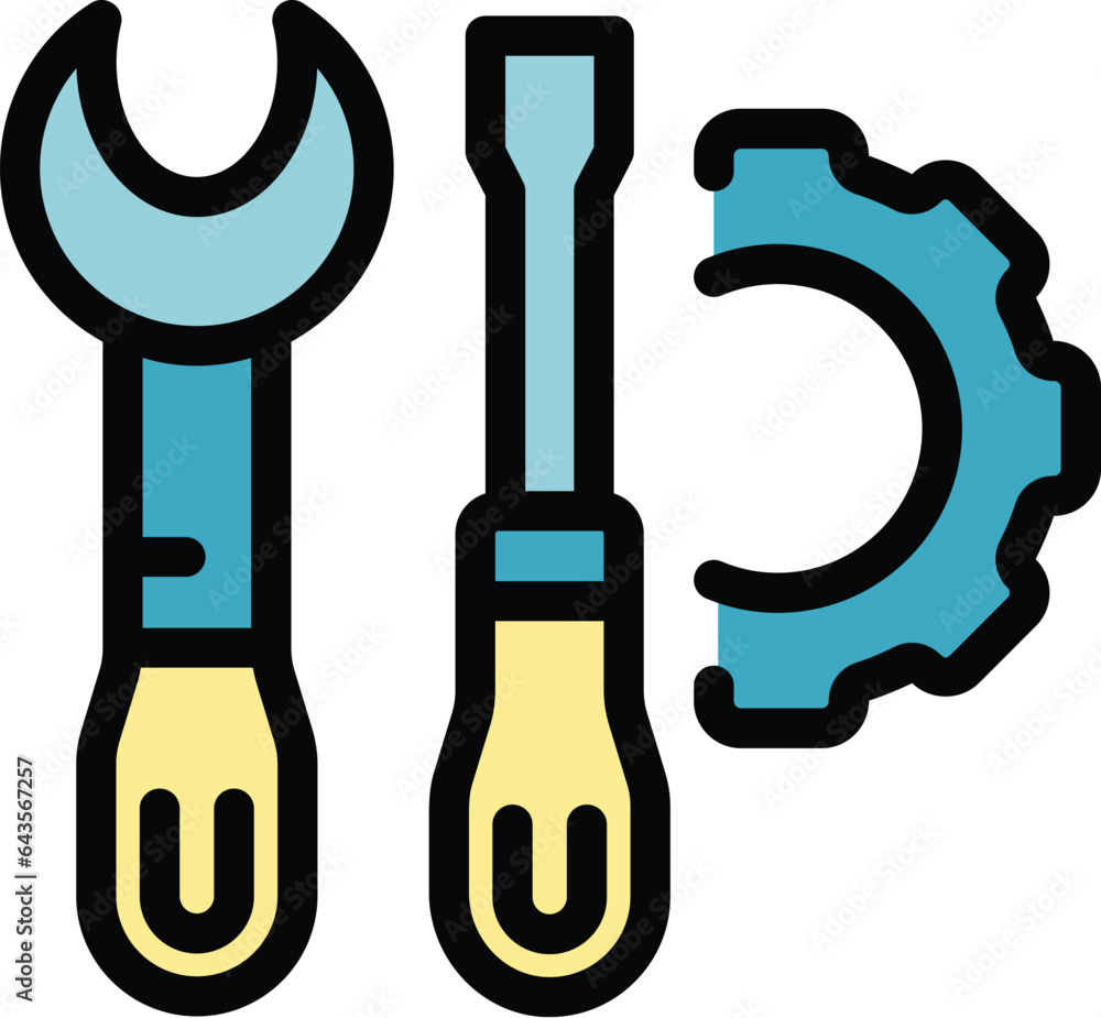 Poster engineer tools icon outline vector. industry factory. computer operator color flat