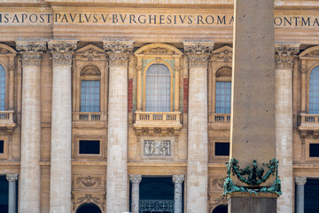 St. Peter's Basilica in Via della Conciliazione in Rome. Balcony and window where the pope made a speech. Vatican City Rome., Italy. 