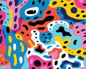 Colorful, Abstract Background Illustration, in the Style of Animalier, Bold Color Blobs, Jon Burgerman, Flowing Textures, Diverse Color Palette, Pop-Inspired Lines, Repeating Pattern - obrazy, fototapety, plakaty
