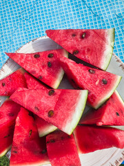 Red sliced watermelon in summertime