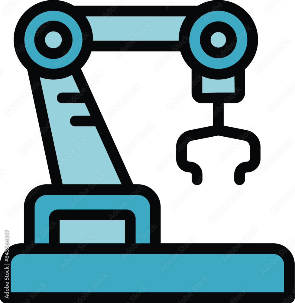 Poster robot icon outline vector. factory engineer. computer operator color flat
