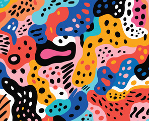 Colorful, Abstract Background Illustration, in the Style of Animalier, Bold Color Blobs, Jon Burgerman, Flowing Textures, Diverse Color Palette, Pop-Inspired Lines, Repeating Pattern
