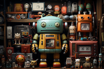 Colorful mixed robot toys collection. generative ai.