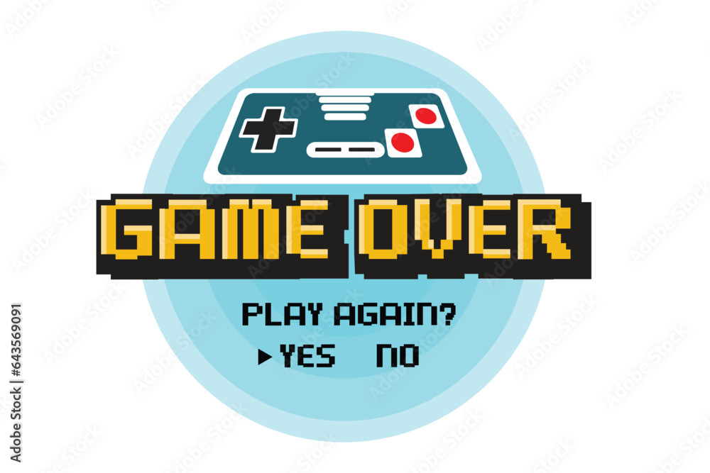 Poster Game Over background with player selection.8 bit game.retro game.