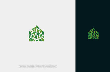 Natural house leaf, tree house line art logo concept simple design. Vector design illustration