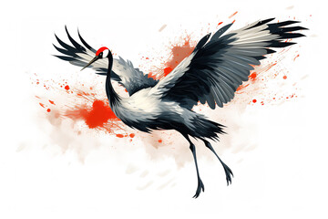 Image of beautiful red crowned crane painting. Bird. Wildlife Animals., Generative AI, Illustration.