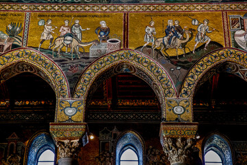 Santa Maria Nuova cathedral, Monreale, Sicily, Italy. Arches and mosaics.