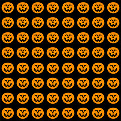 Halloween pumpkins isolated on black background. Vector illustration.