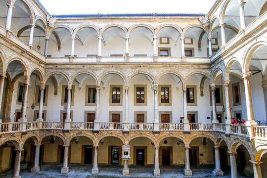 Courtyard of the Palazzo dei Normanni (Palace of the Normans) or Royal Palace, Palermo, Sicily, Italy.