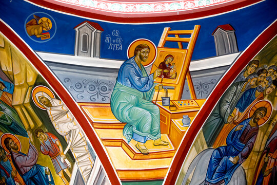 Saint Naum monastery complex, Sveti Naum, Republic of Macedonia. St Paraskeva church fresco depicting evangelist St Luke.