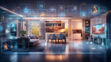 Naklejka premium Smart house, iot system, kitchen cutaway