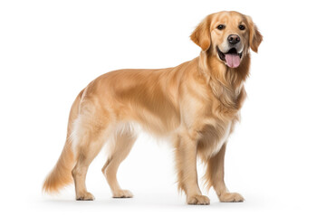 Full body photo of an adorable golden retriever dog isolated on white background. Digital illustration generative AI.