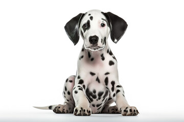 Full body photo of an adorable dalmatian dog isolated on white background. Digital illustration generative AI.