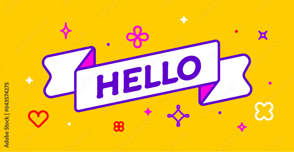 Canvas Prints ribbon and banner hello. greeting card with ribbon and word hello. trendy barbie style barbiecore ri