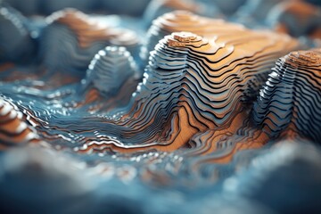 3d rendering of geographic model background. Creative illustration of wavy surface. Generative AI
