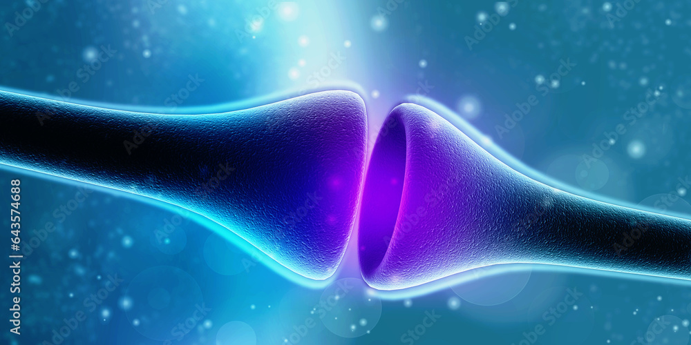 Poster synapse and neuron cells sending electrical chemical signals. 3d rendering