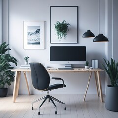 Mockup image of a minimalist home office setup - obrazy, fototapety, plakaty