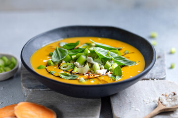 Pumpkin mashed soup with croutons