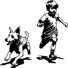 Petit garçon qui promène son chien