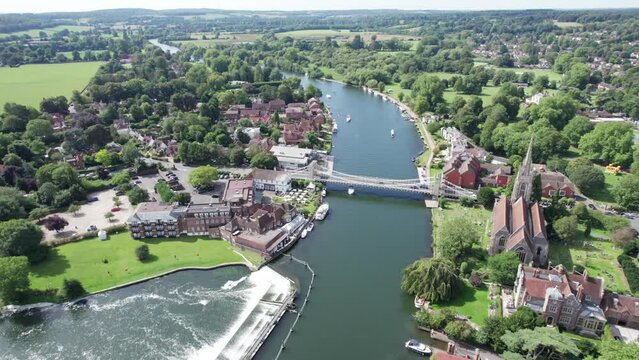Amazing aerial view of Marlow, the travel location along River Thames, England