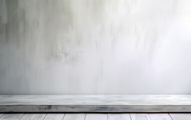 Empty white wood table top and grey cement wall background. For product display. High quality photo