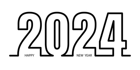 Happy New Year 2024 poster. 2024 Logo Design for Happy New Year Card. Cover of business diary for 2024 with wishes. Brochure design template, card, banner. Vector line drawing. Stock illustration