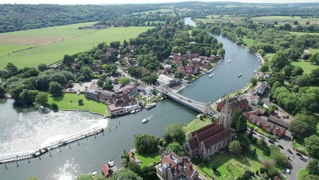 Amazing aerial view of Marlow, the travel location along River Thames, England