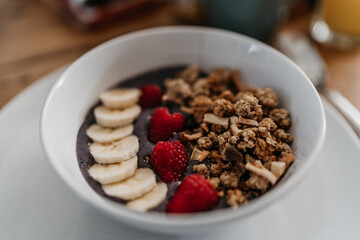 Homemade breaktfast bowl with toppings