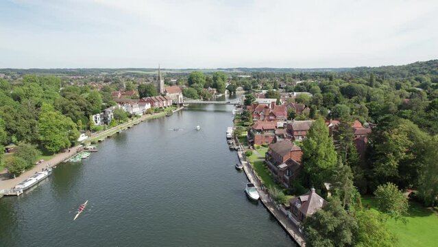 Amazing aerial view of Marlow, the travel location along River Thames, England