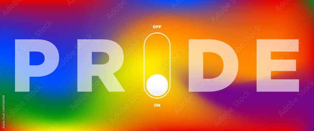Poster pride month on and off switch concept on rainbow gradient background. on switch with pride text. vec